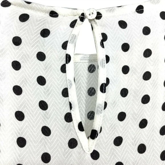 A New Day Women X-Small XS Blouse Flare Short Sleeve Polka Dot T-Shirt White NEW - Picture 7 of 8